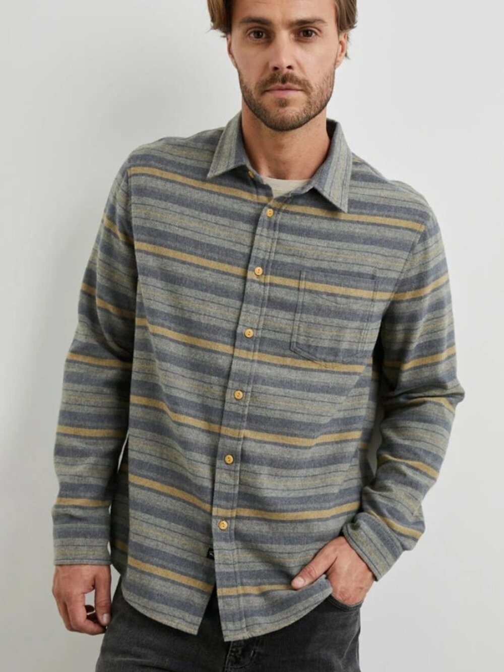 Rails Blue/Yellow Striped Flannel Shirt/14112